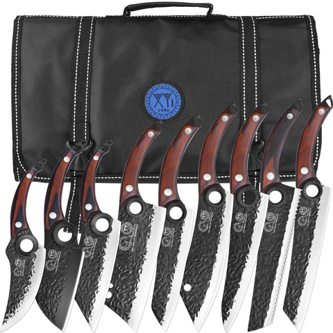 XYJ full set front packaging showing organized knives and bag benefit portability
