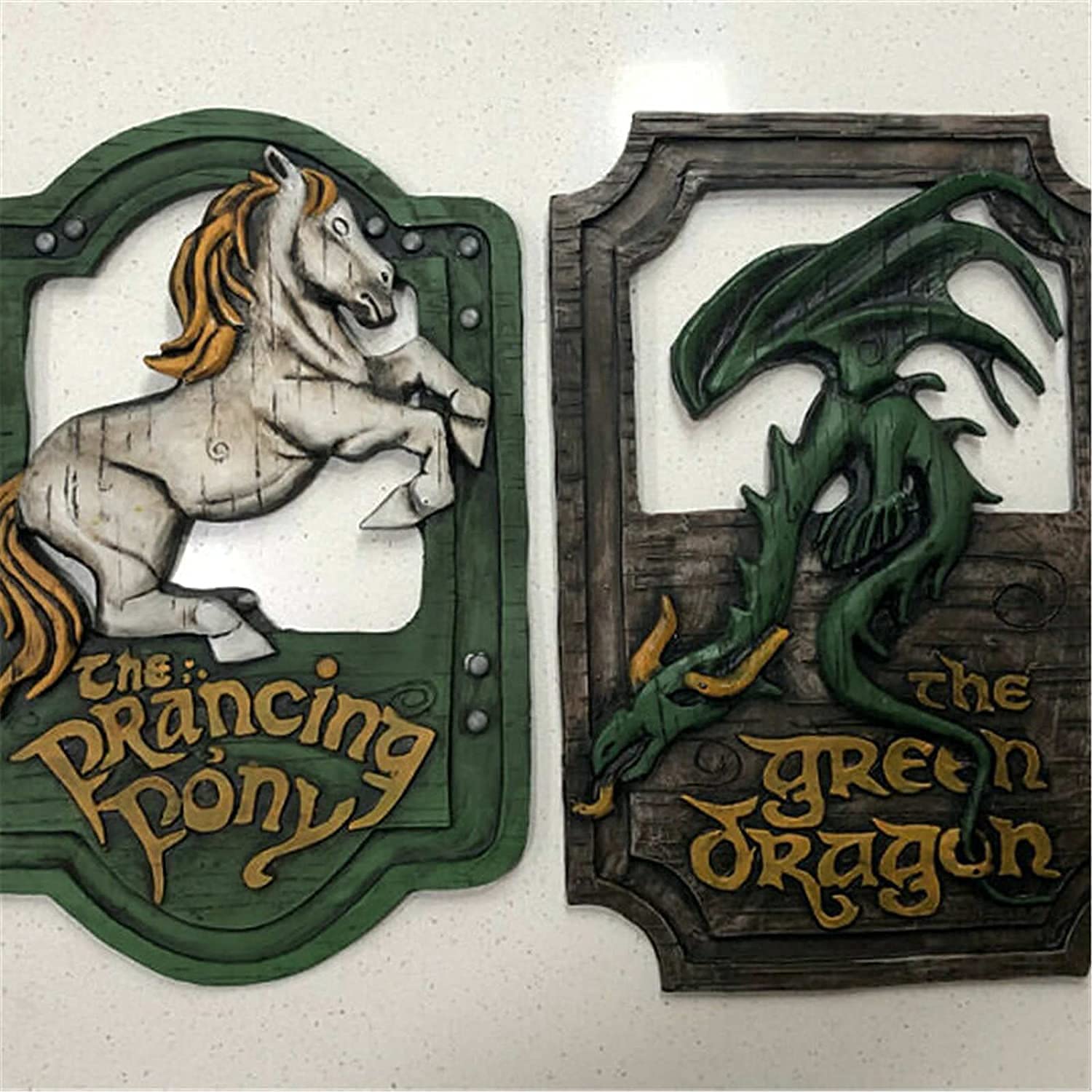 XYQ Prancing Pony close-up of painted texture and sculpted lettering for authenticity