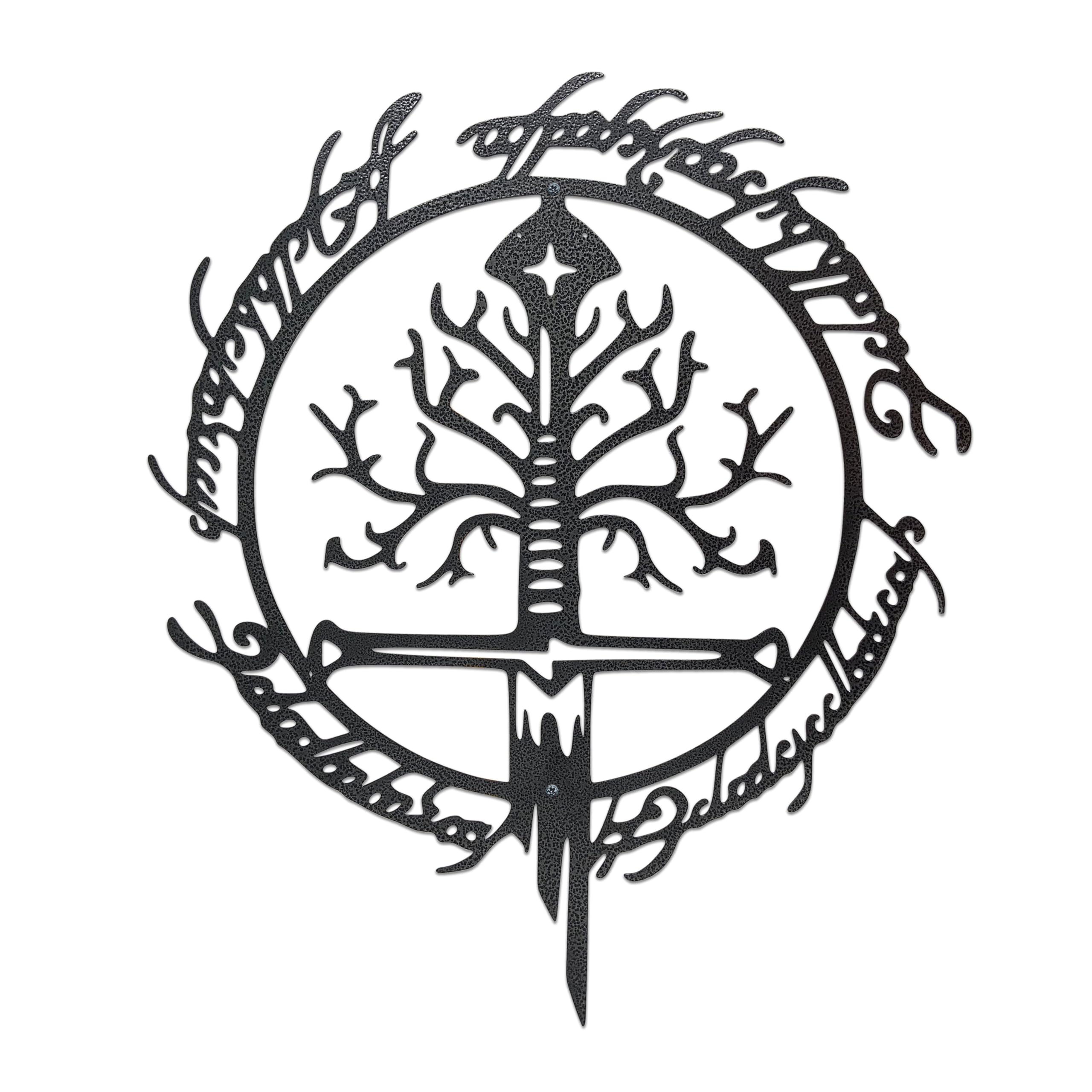 Xyverart front view of rings and sword wall art, dramatic focal point