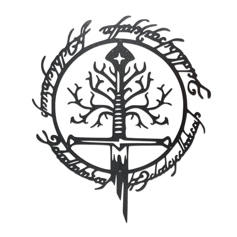 Xyverart front view of rings and sword wall art, dramatic focal point