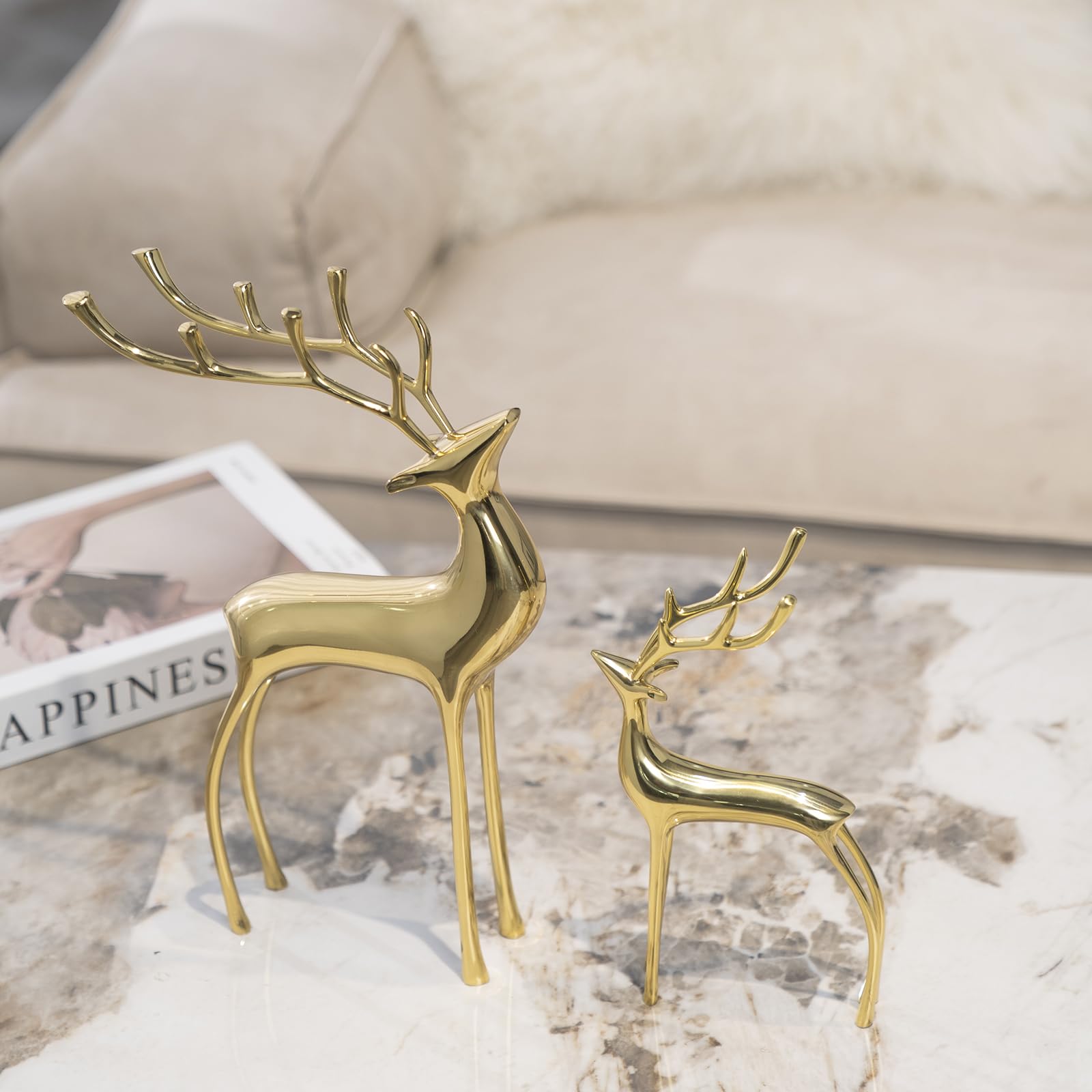 YACSNBF reindeer arranged on bookshelf illustrating layered decor and space-saving design