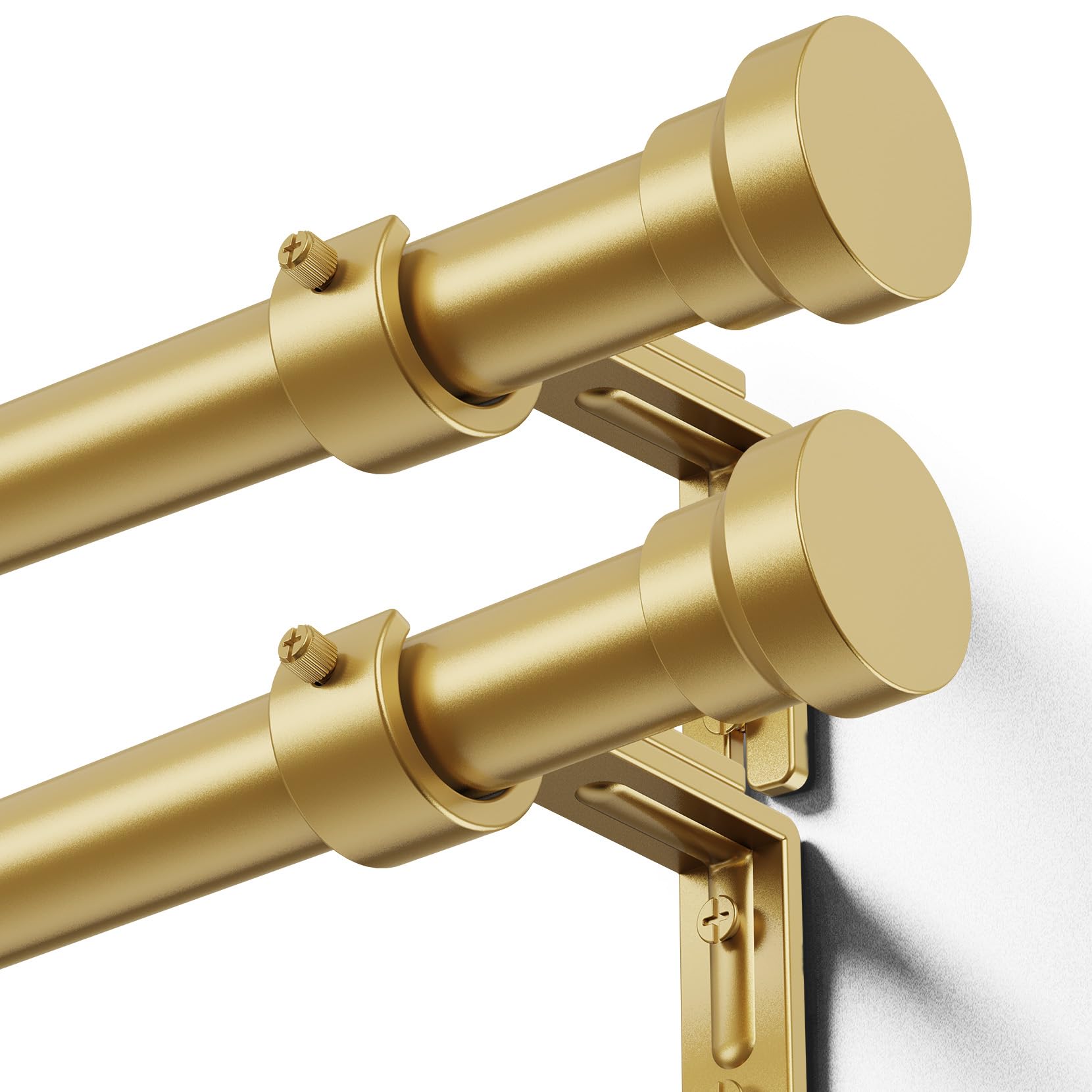 YaFex curtain rod front view showing gold finish and modern style benefit: elegant upgrade