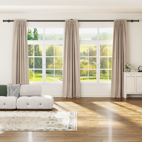 YaFex lifestyle living room with drapes showing modern look and sturdy curtain support