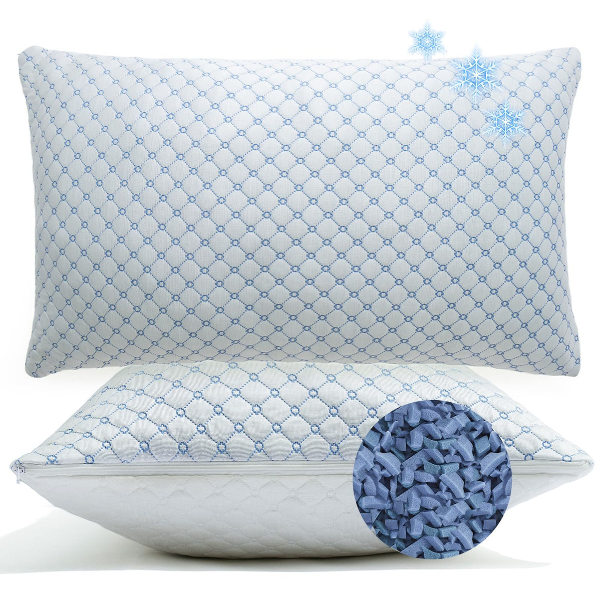 Yagamo pillow front packaging showing two-pack and cooling benefits