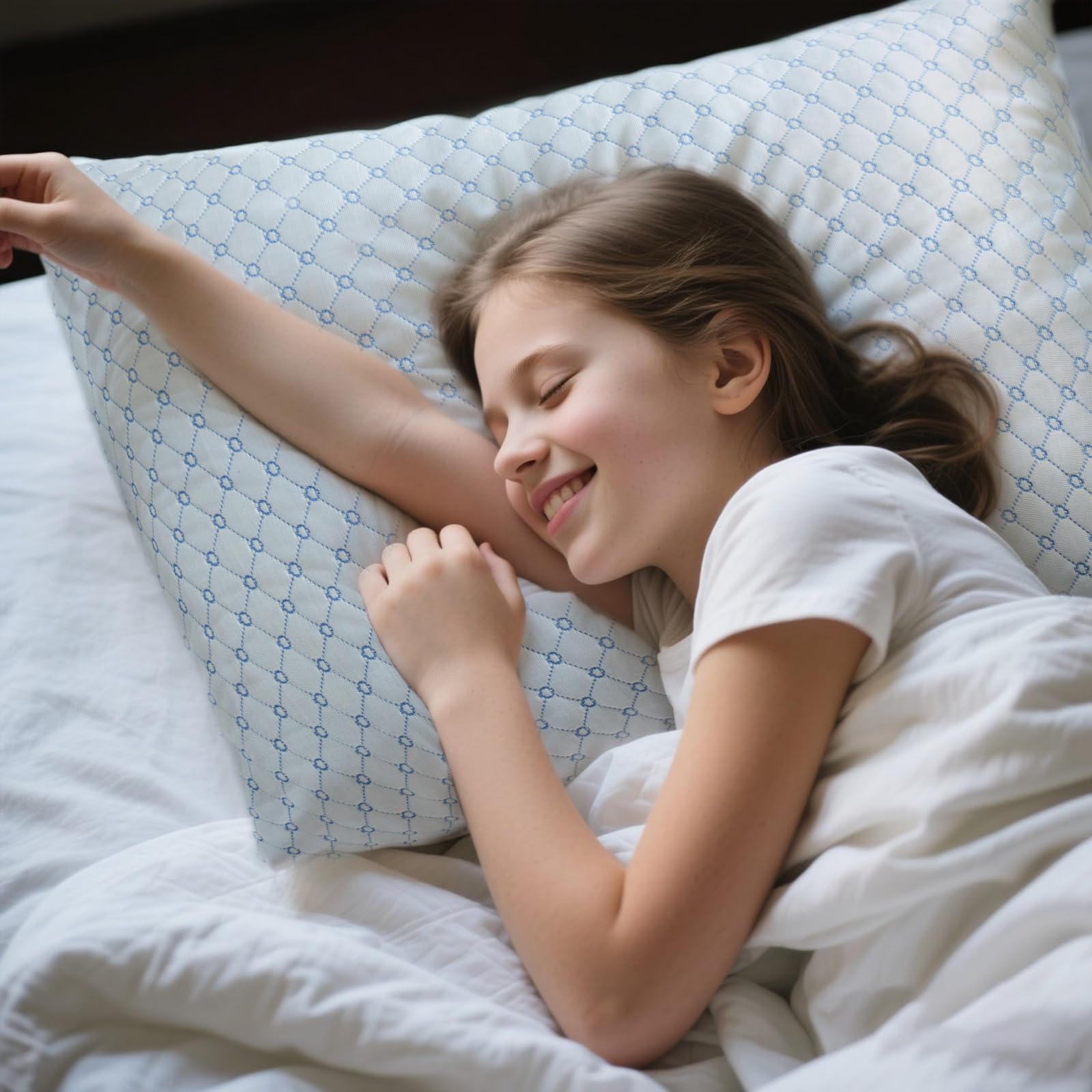 Yagamo pillow on styled bed in bedroom highlighting cool, comfortable sleep