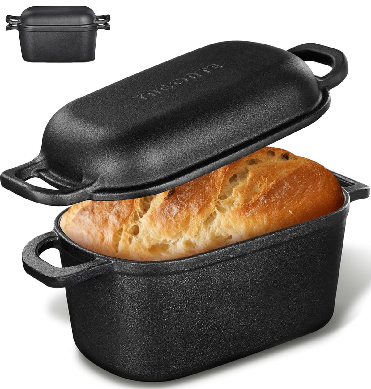 YAGONTE oval Dutch oven front view showing robust cast iron design and even heating benefit