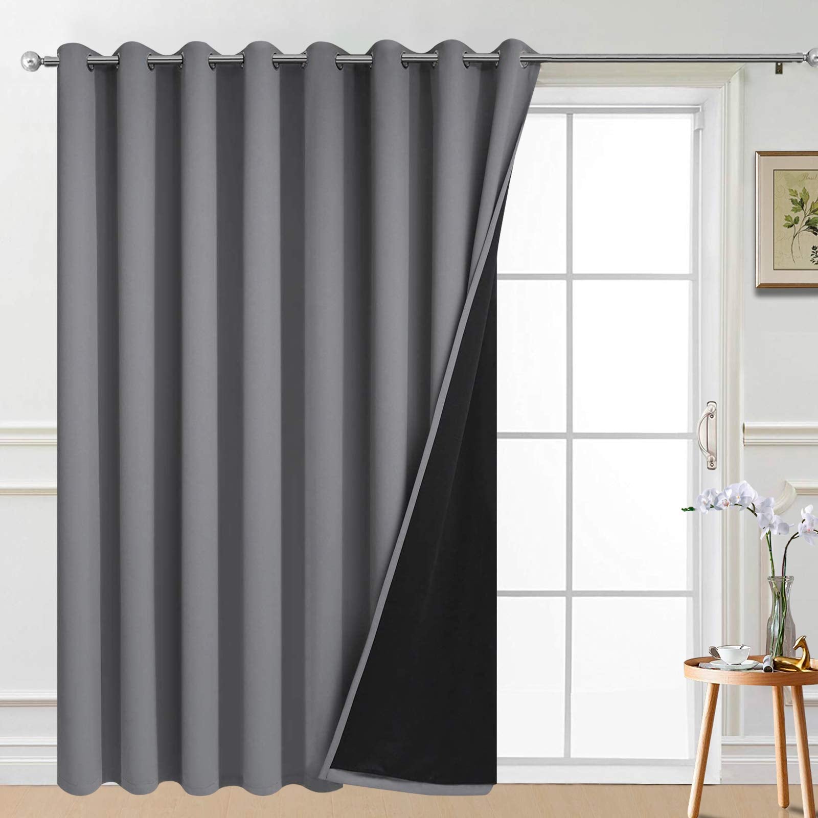 Yakamok front panel full length showing clean grey drape and smooth fall for privacy