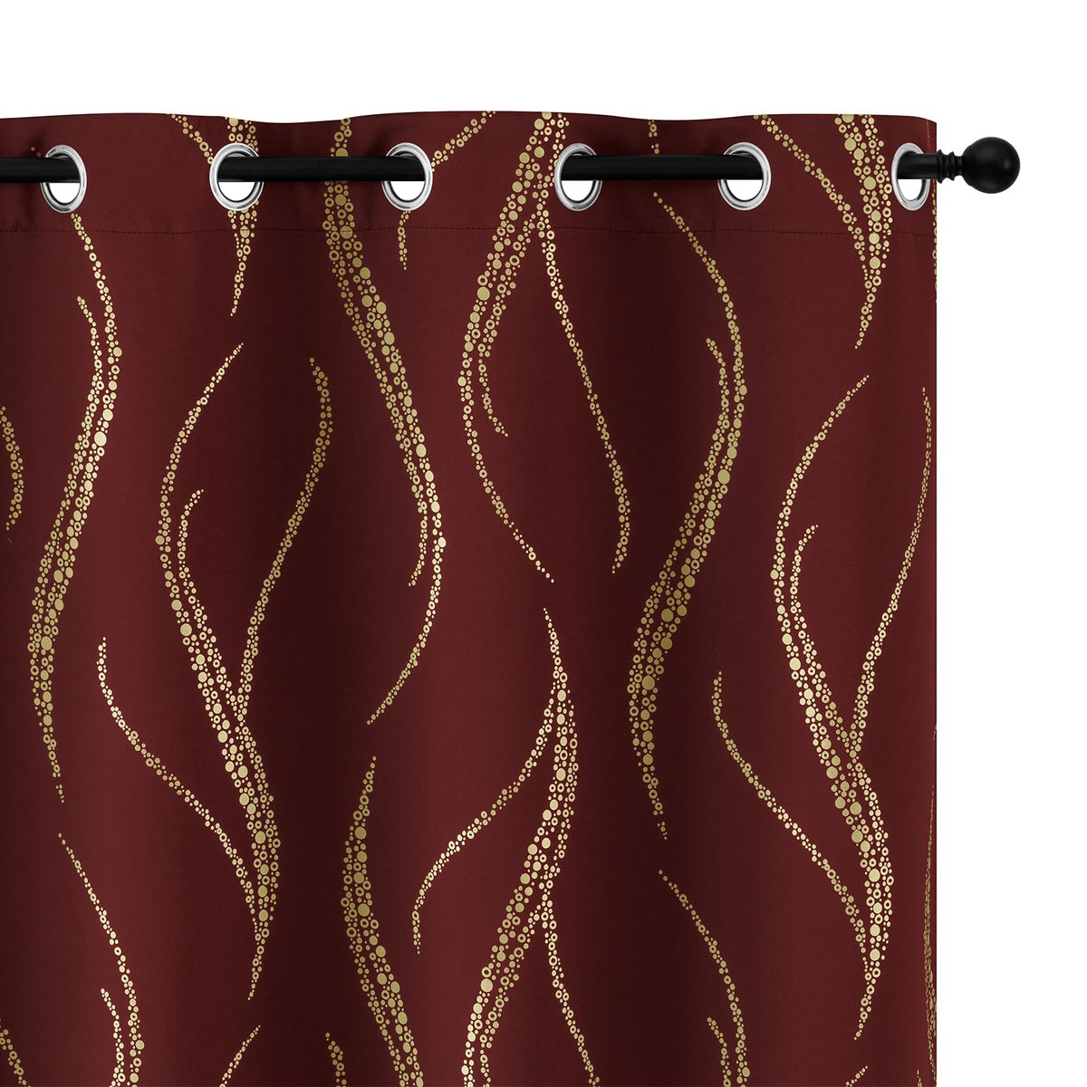 Yakamok front view burgundy panel showing full decorative blackout curtain and cozy benefit
