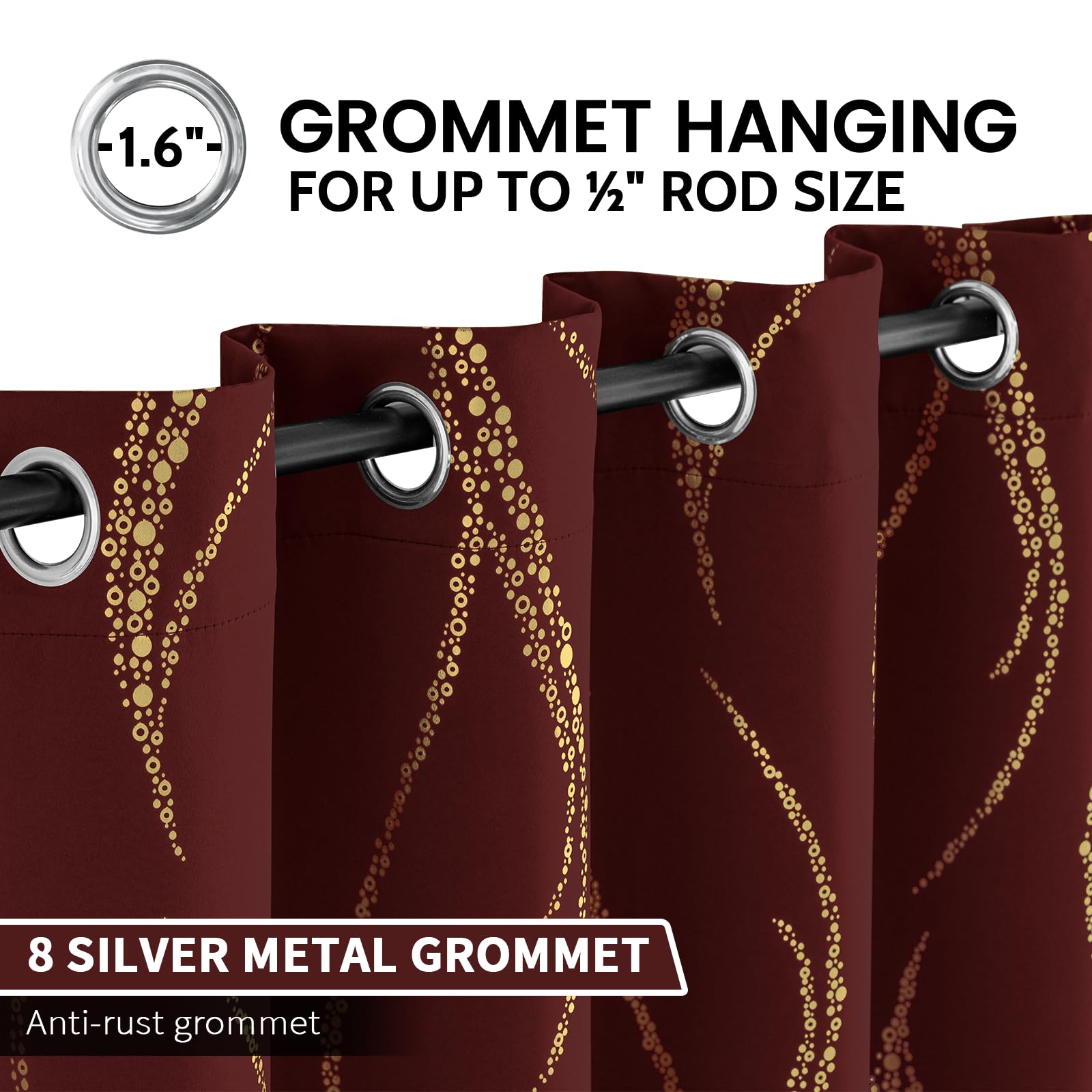 Yakamok grommet top detail focusing on 1.6-inch rings for easy hanging and smooth gliding