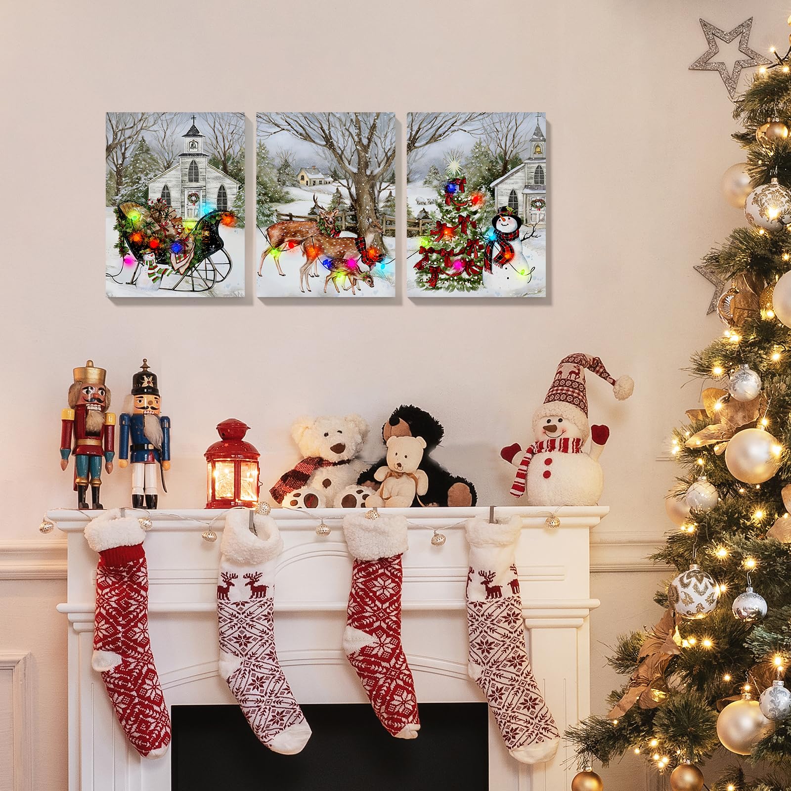 YAKESD snowman on mantel lifestyle shot adding cheerful holiday charm to room