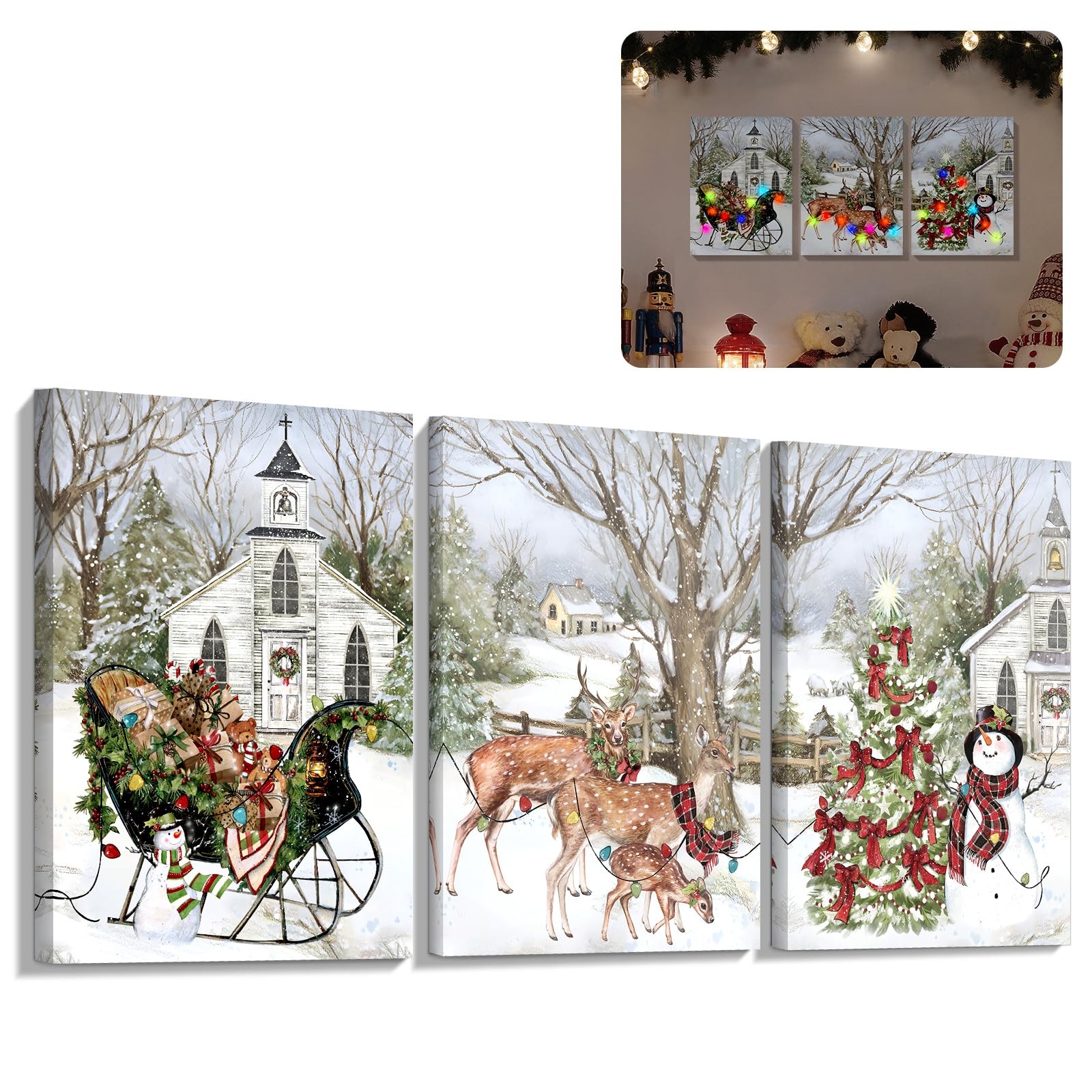 YAKESD three-piece front view showing festive sleigh and snowman artwork and bright colors