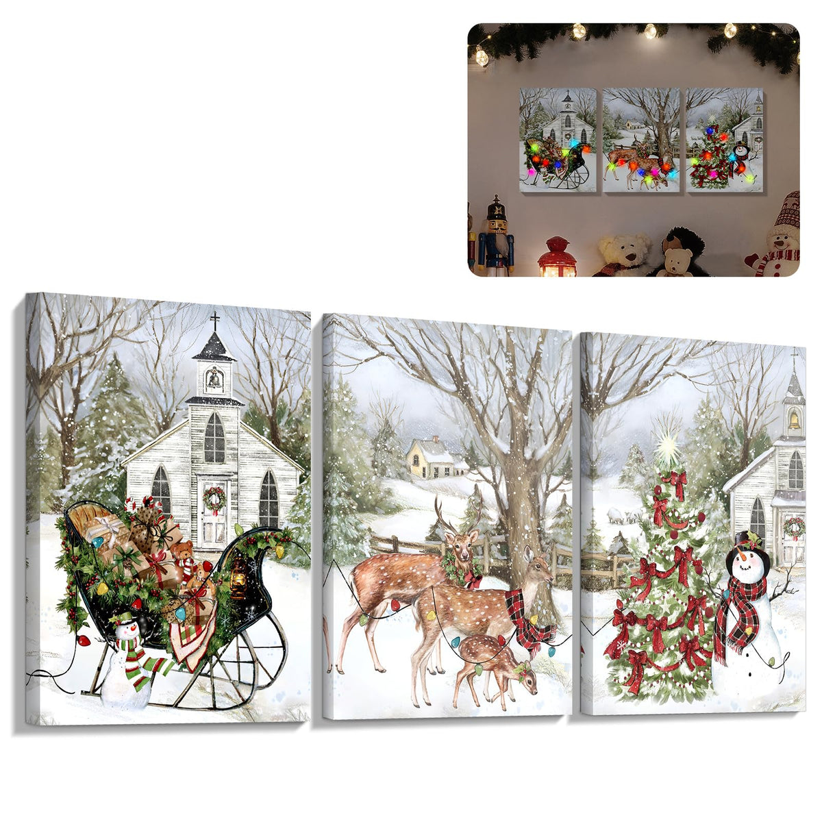 YAKESD three-piece front view showing festive sleigh and snowman artwork and bright colors