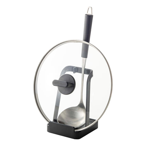 YAMAZAKI front view showing slim ladle and lid stand for tidy counters