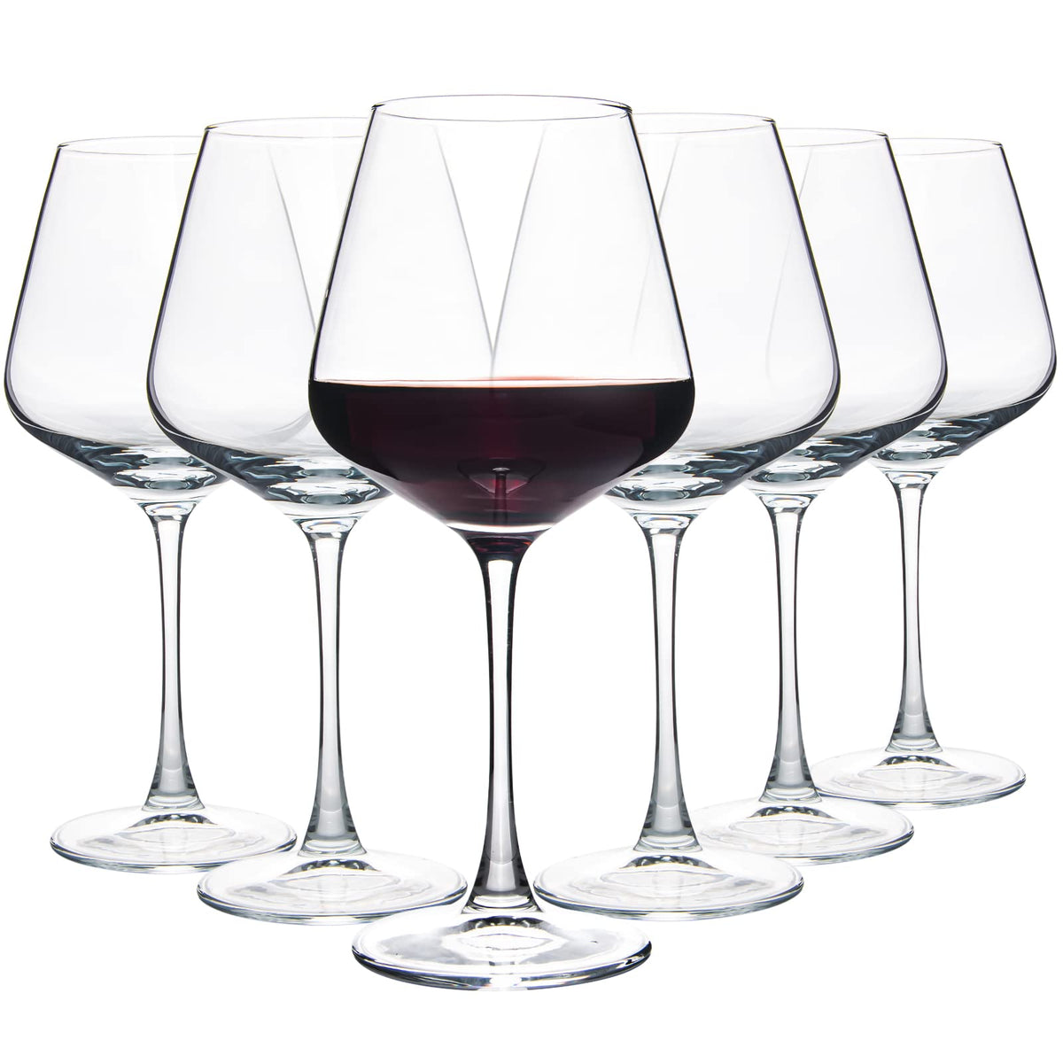YANGNAY front view of six clear Burgundy glasses showcasing elegant design and clarity