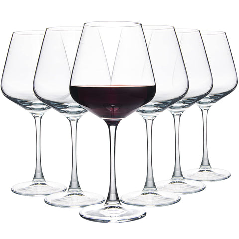 YANGNAY front view of six clear Burgundy glasses showcasing elegant design and clarity