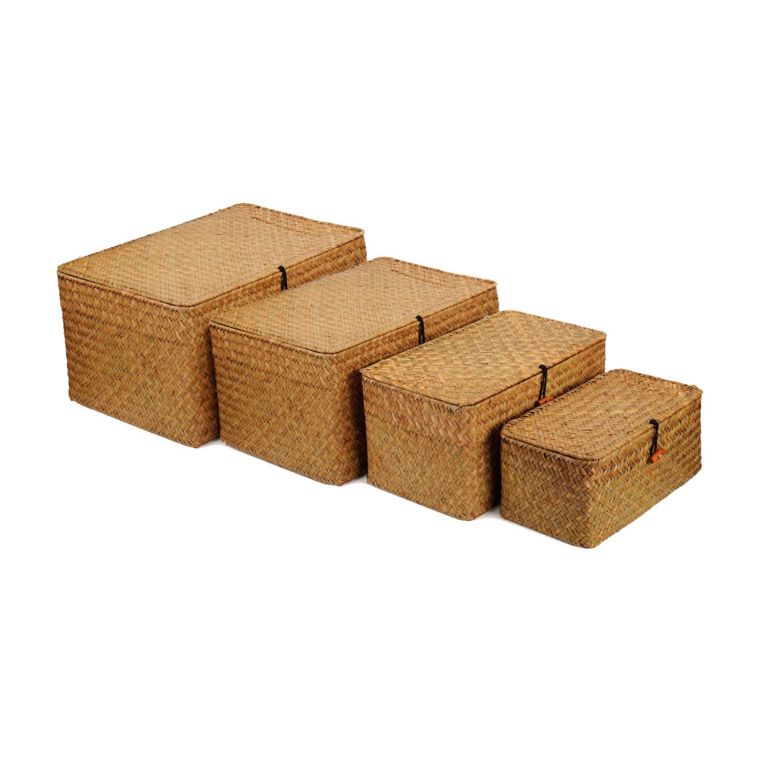 YANGQIHOME front view of four wicker baskets showing tidy storage benefit
