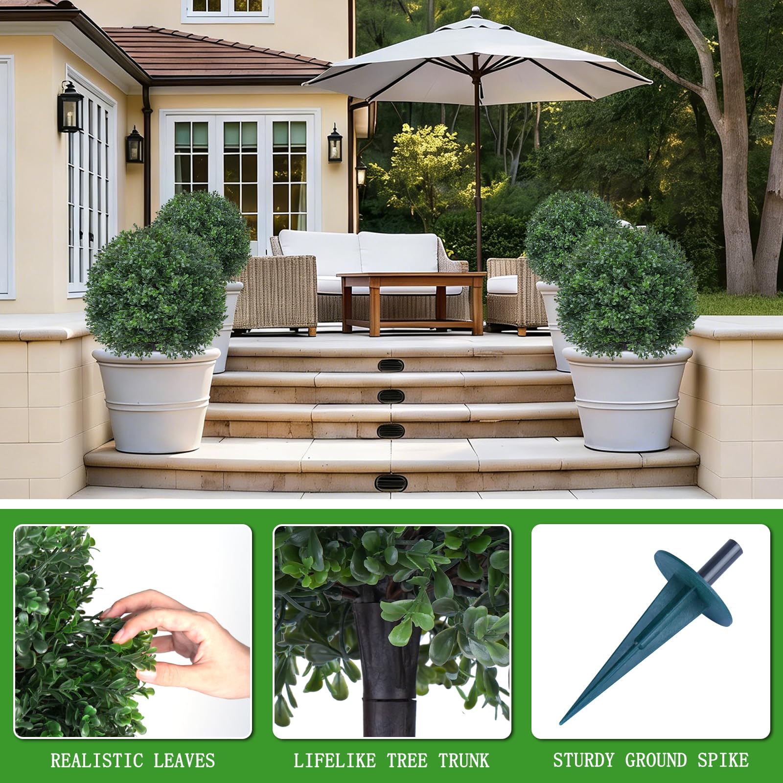 Yangrass topiary pair styled in planters on a porch to enhance entrance