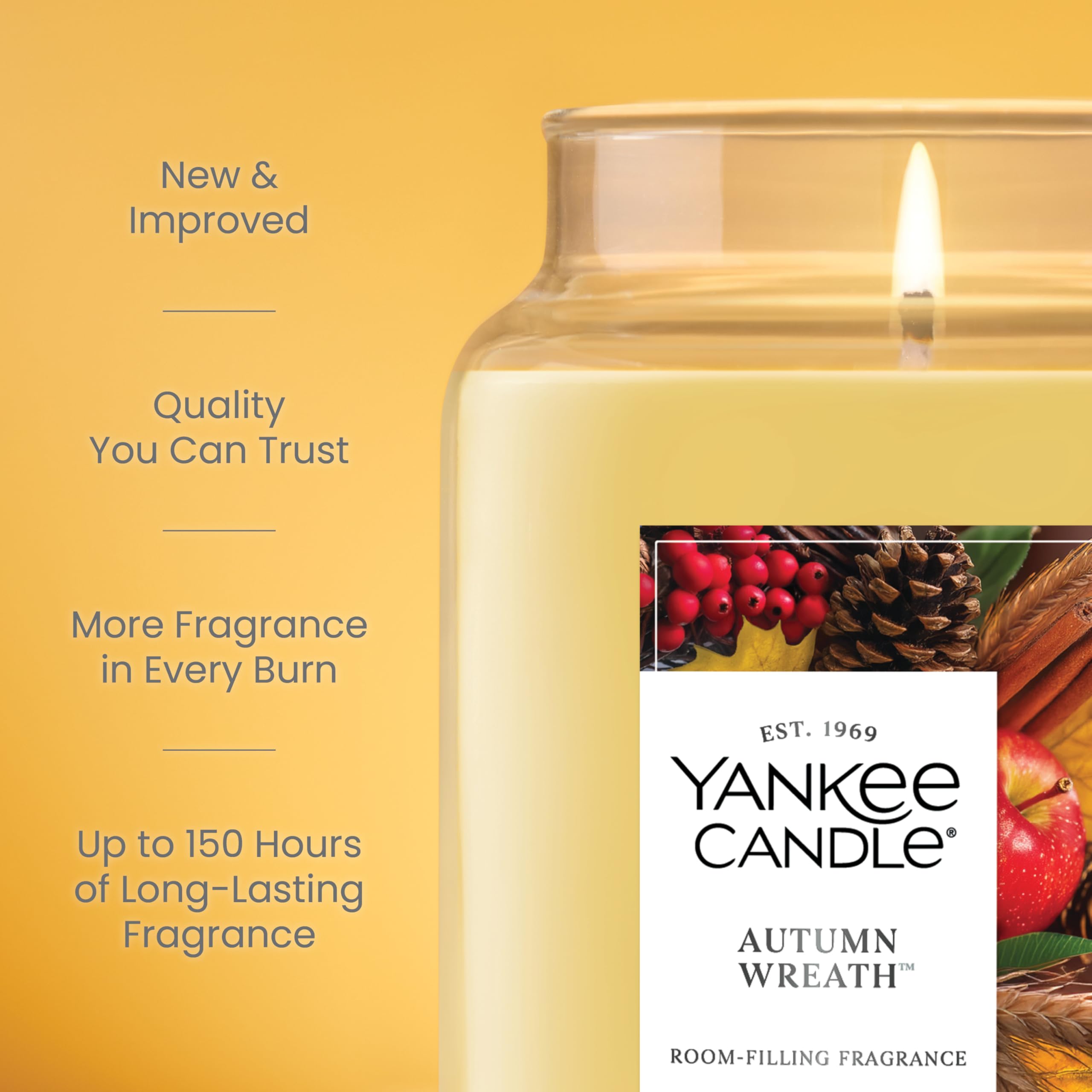 Yankee Candle Autumn Wreath wax and natural-fiber wick detail showing clean burn benefit