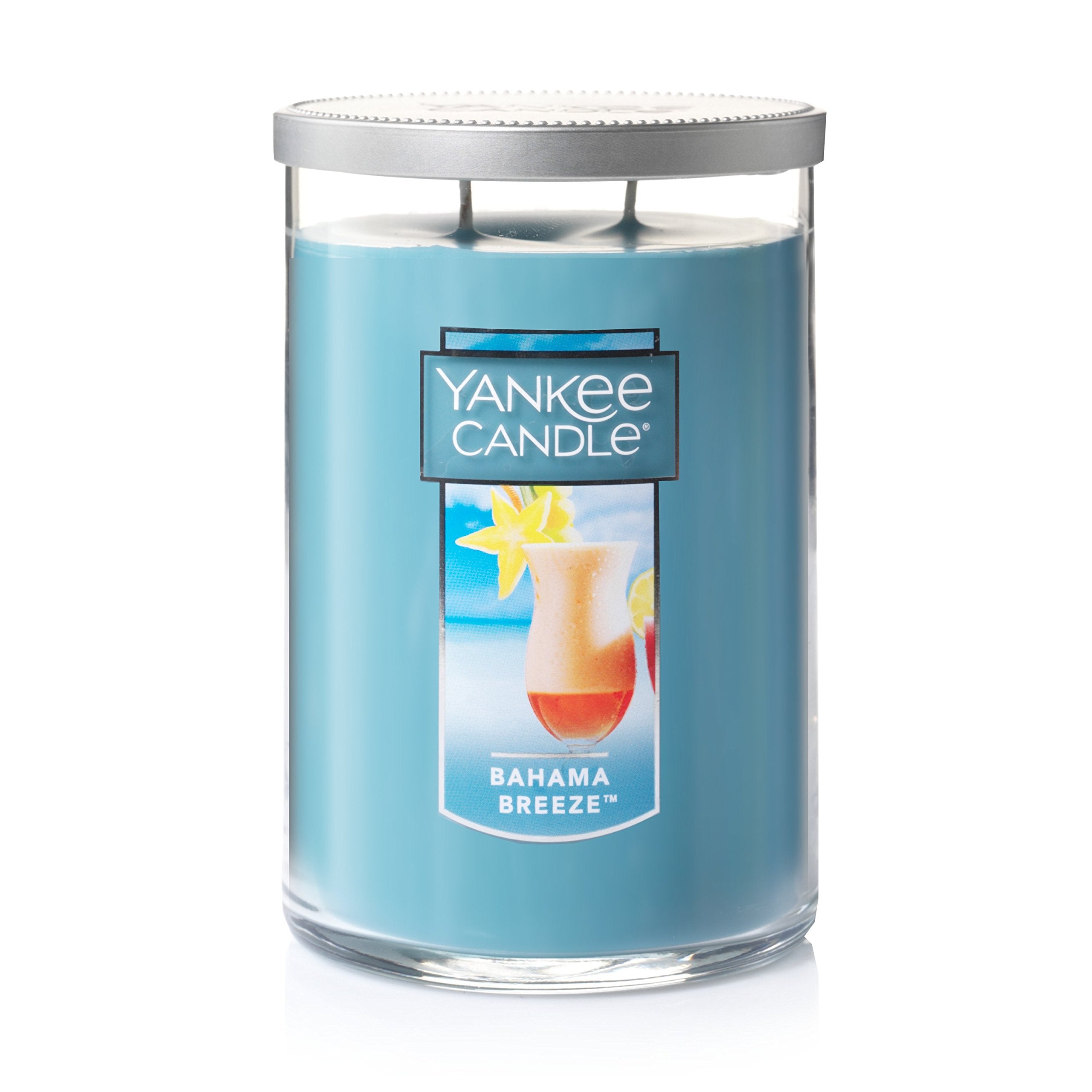 Yankee Candle Bahama Breeze front packaging showing tumbler and tropical benefit