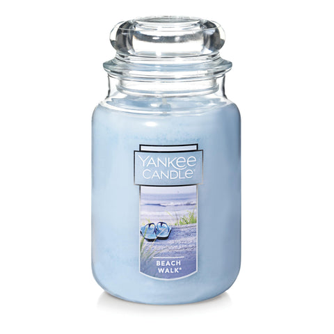 Yankee Candle front jar showing Beach Walk label and welcoming scent
