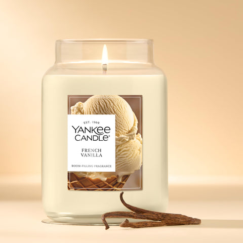 Yankee Candle French Vanilla wick detail highlighting natural-fiber wick for cleaner burn