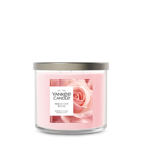 Yankee Candle front jar view showing Fresh Cut Roses scent and attractive packaging for gifting