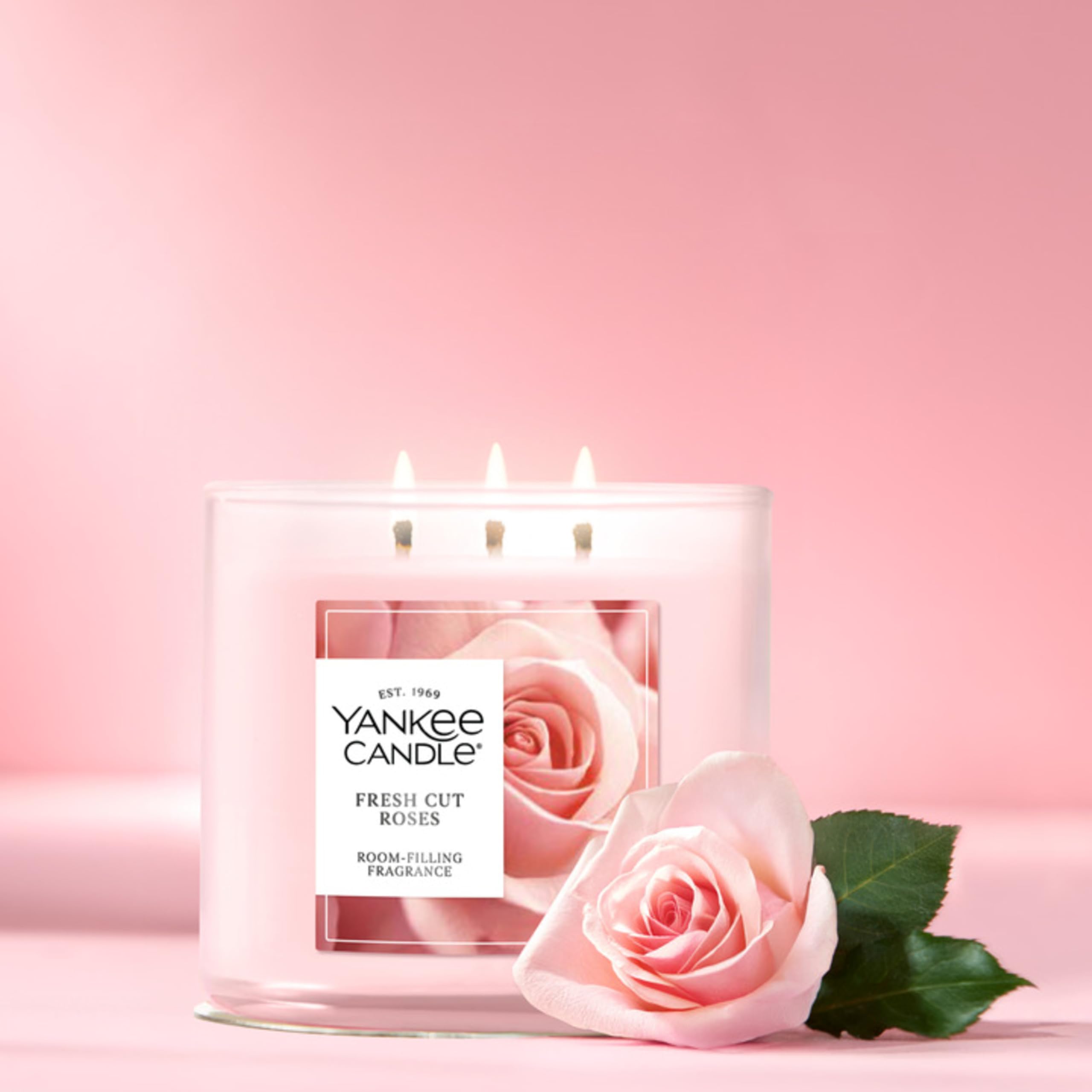 Yankee Candle three-wick top view demonstrating even burn and improved scent throw benefit