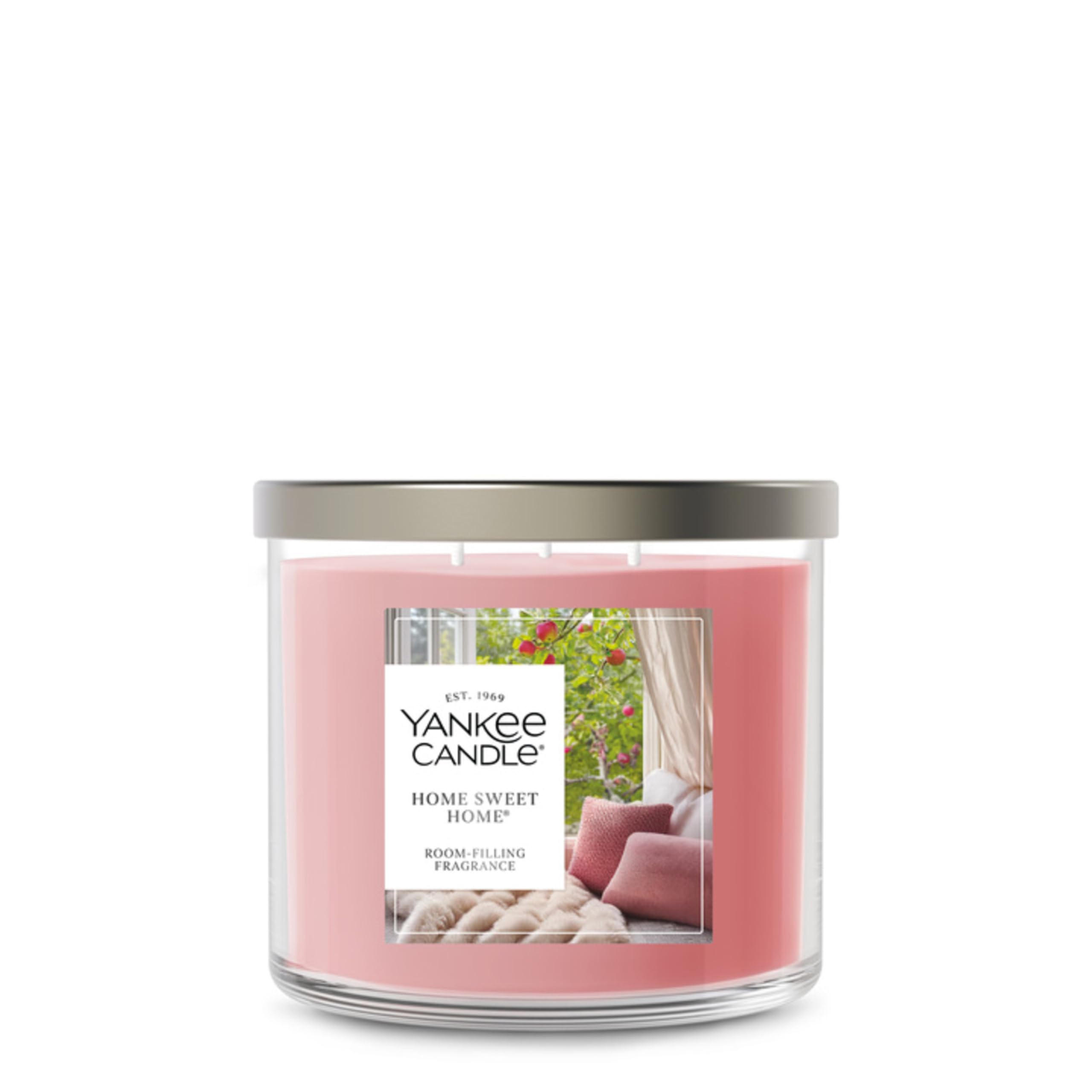 Yankee Candle front jar view showing warm fall label and cozy appeal