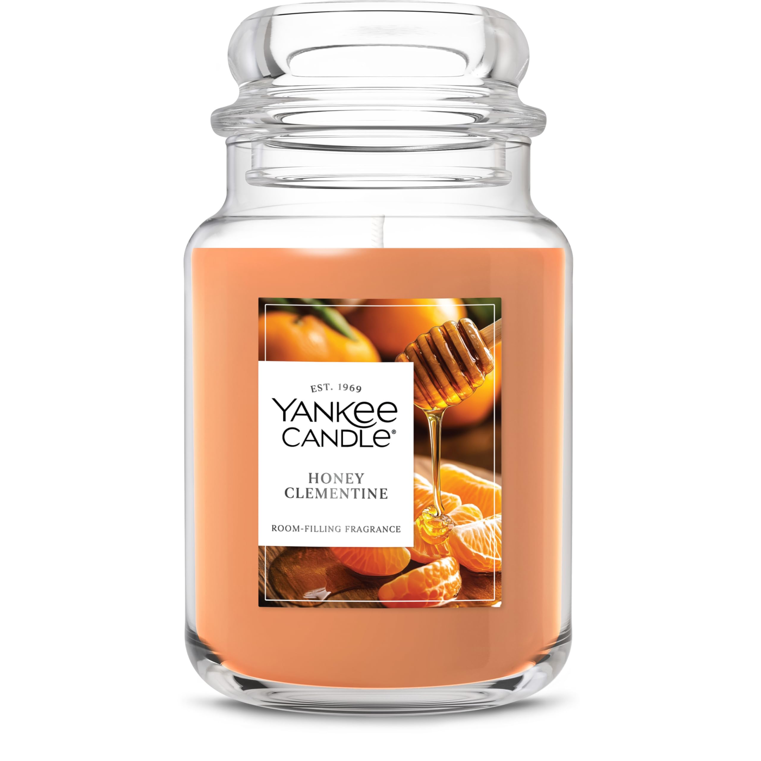 Yankee Candle front packaging showing jar and honey clementine label benefit: clear product view