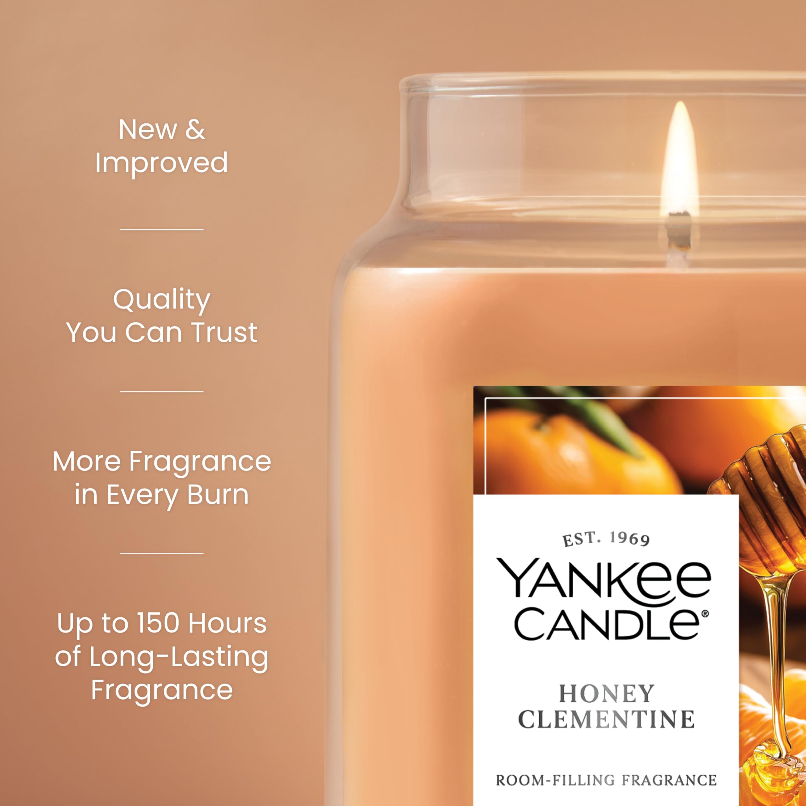 Yankee Candle lit in living room casting warm light and steady fragrance benefit