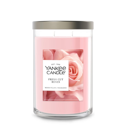 Yankee Candle large tumbler front view showing elegant glass packaging and fragrance