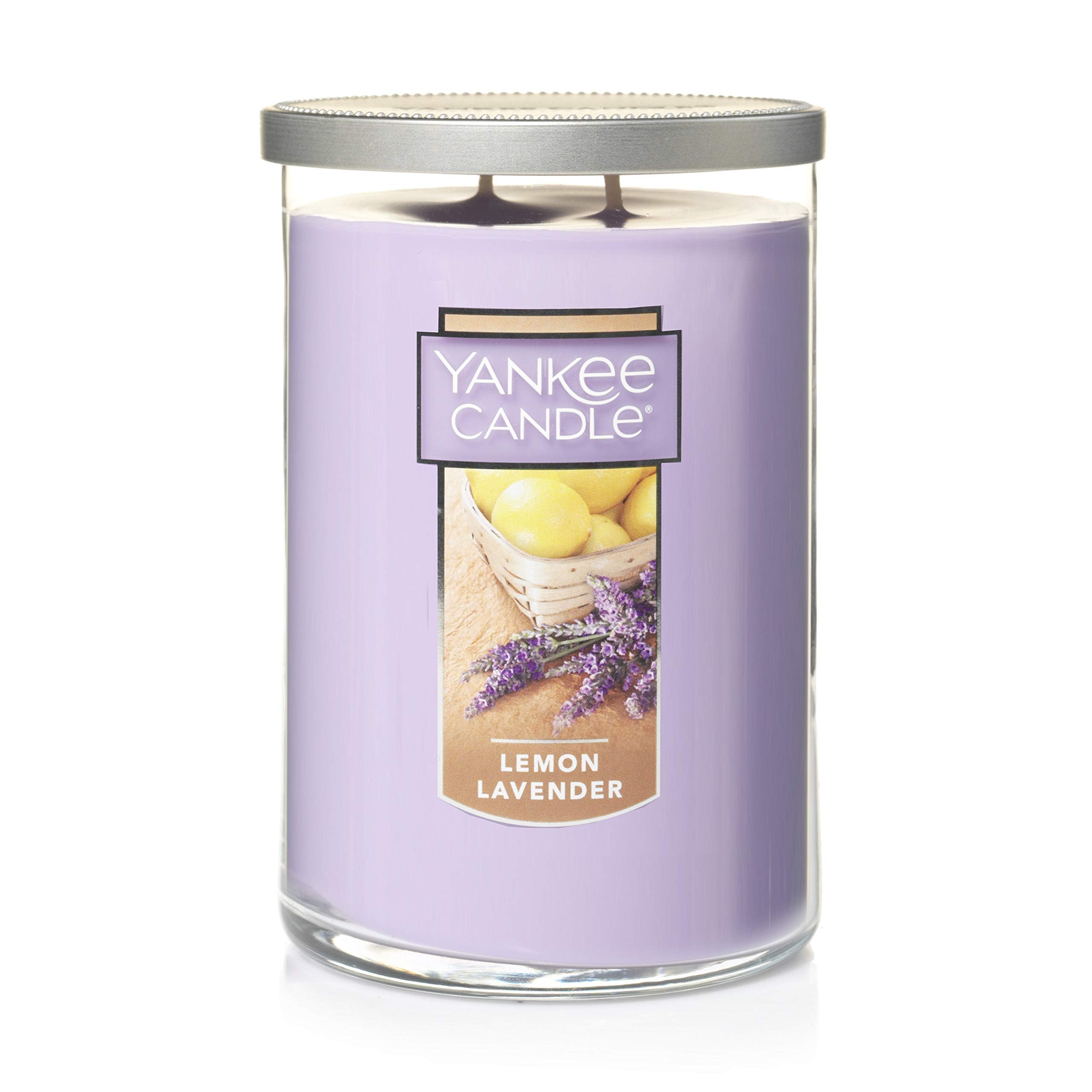 Yankee Candle lemon lavender front tumbler showing label and lid, elegant decor benefit