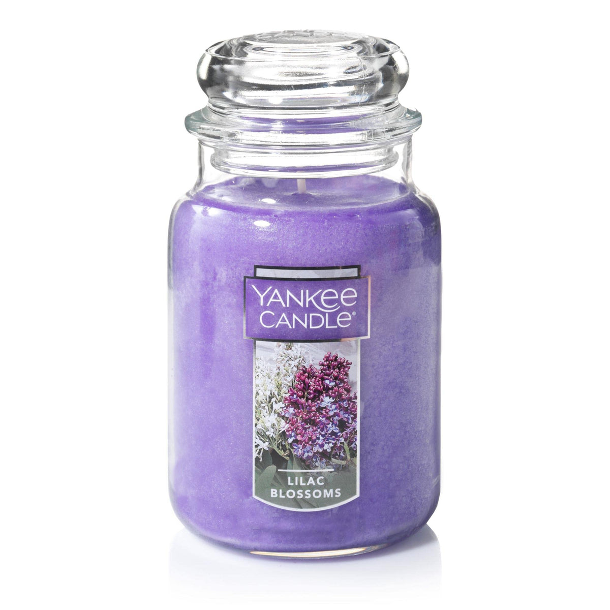 Yankee Candle lilac blossoms front packaging shows jar and lid, highlighting gift-ready presentation