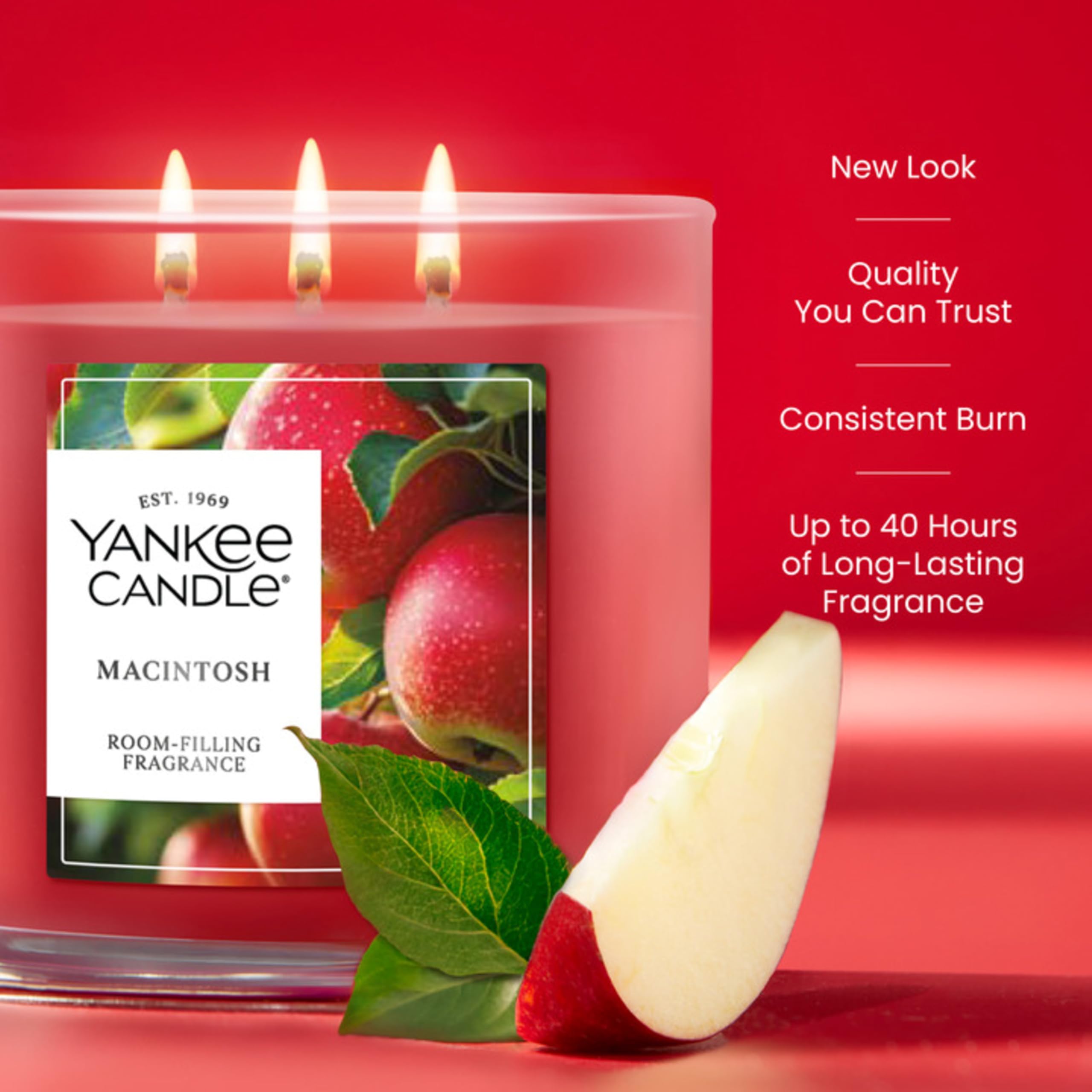 Yankee Candle Macintosh decorative metal lid and label highlighting dust protection