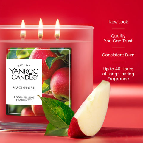 Yankee Candle Macintosh decorative metal lid and label highlighting dust protection