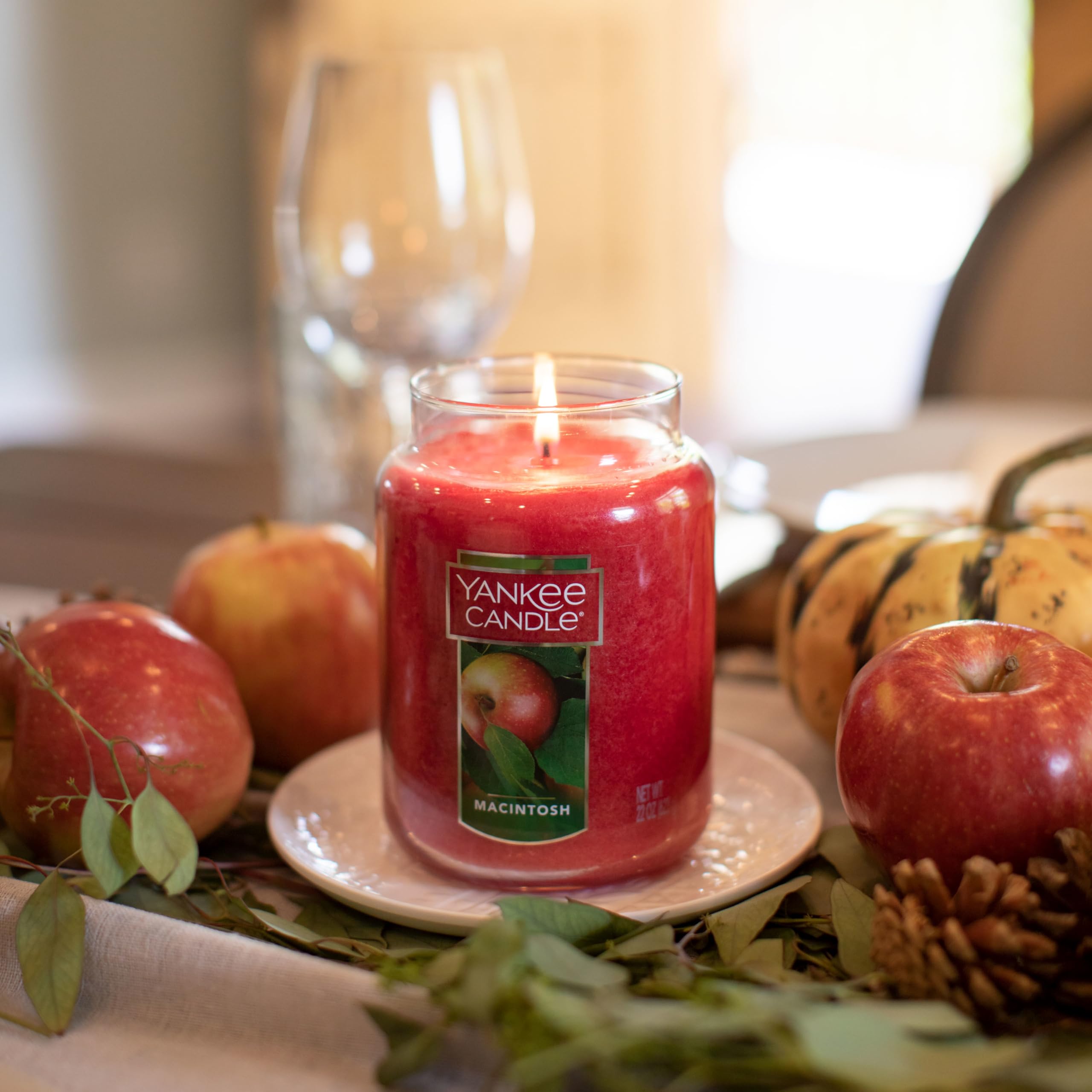 Yankee Candle Macintosh label detail highlighting fragrance name and premium quality