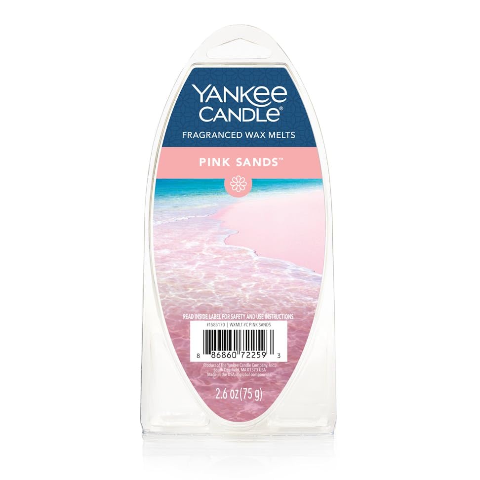 Yankee Candle close-up of pink melts highlighting smooth texture and potent fragrance