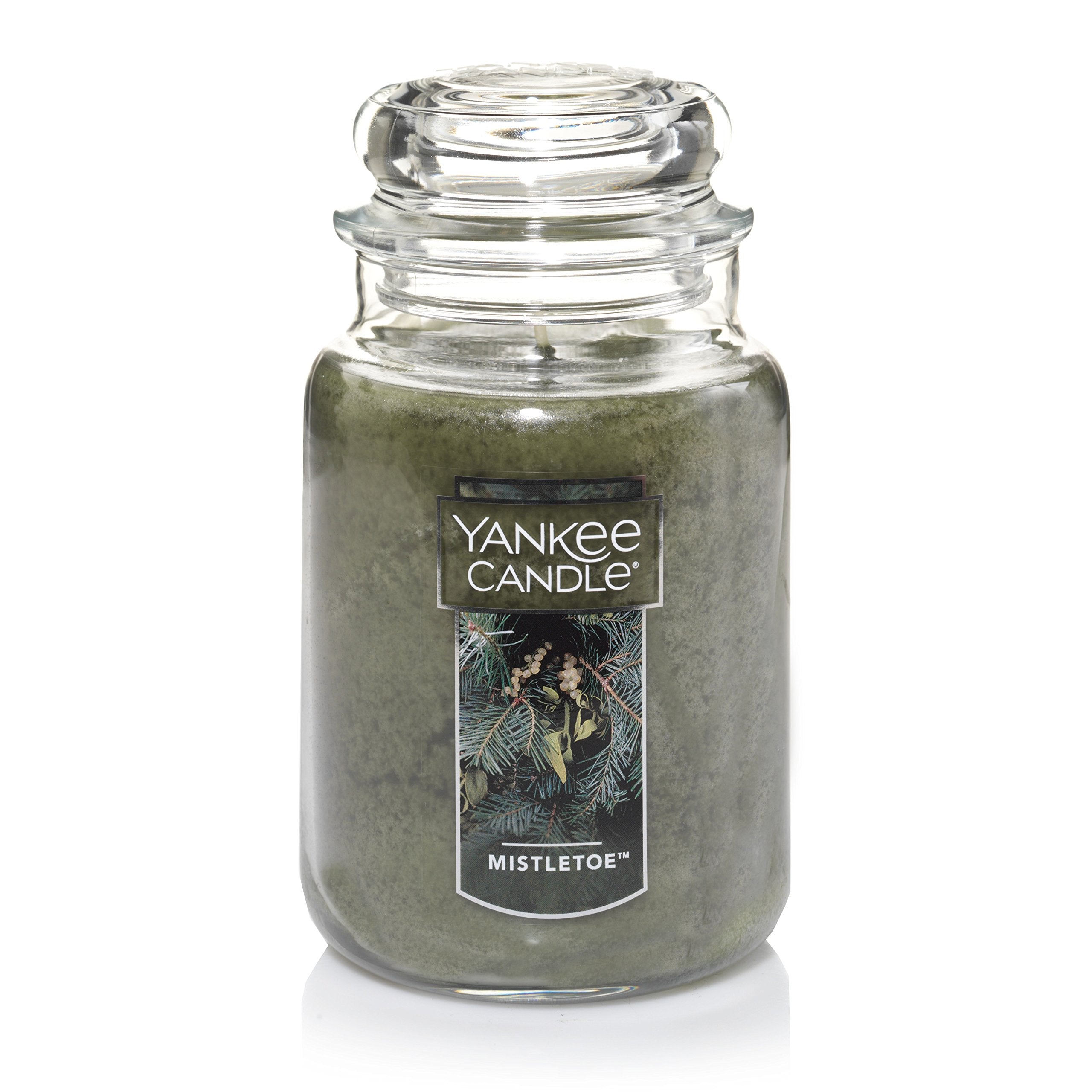 Yankee Candle mistletoe front view showing jar and festive scent