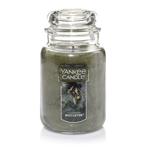 Yankee Candle mistletoe front view showing jar and festive scent