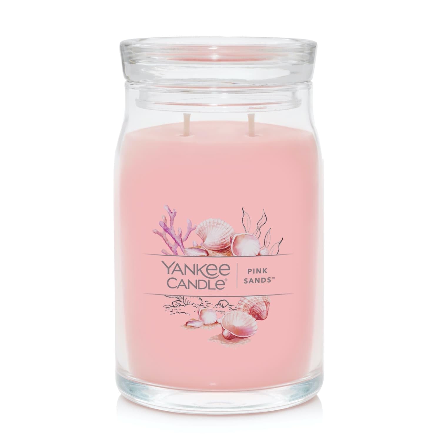 Yankee Candle Pink Sands front packaging shows jar and label, adds stylish scent to room