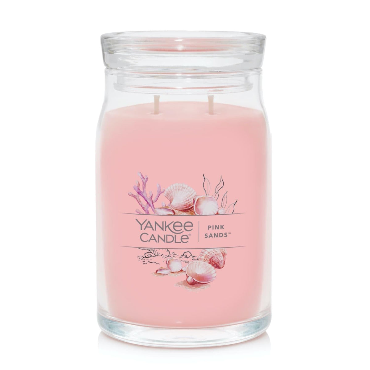 Yankee Candle Pink Sands front packaging shows jar and label, adds stylish scent to room