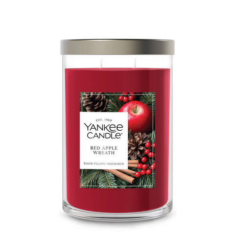 Yankee Candle front packaging showing Red Apple Wreath label and glass jar, decorative appeal