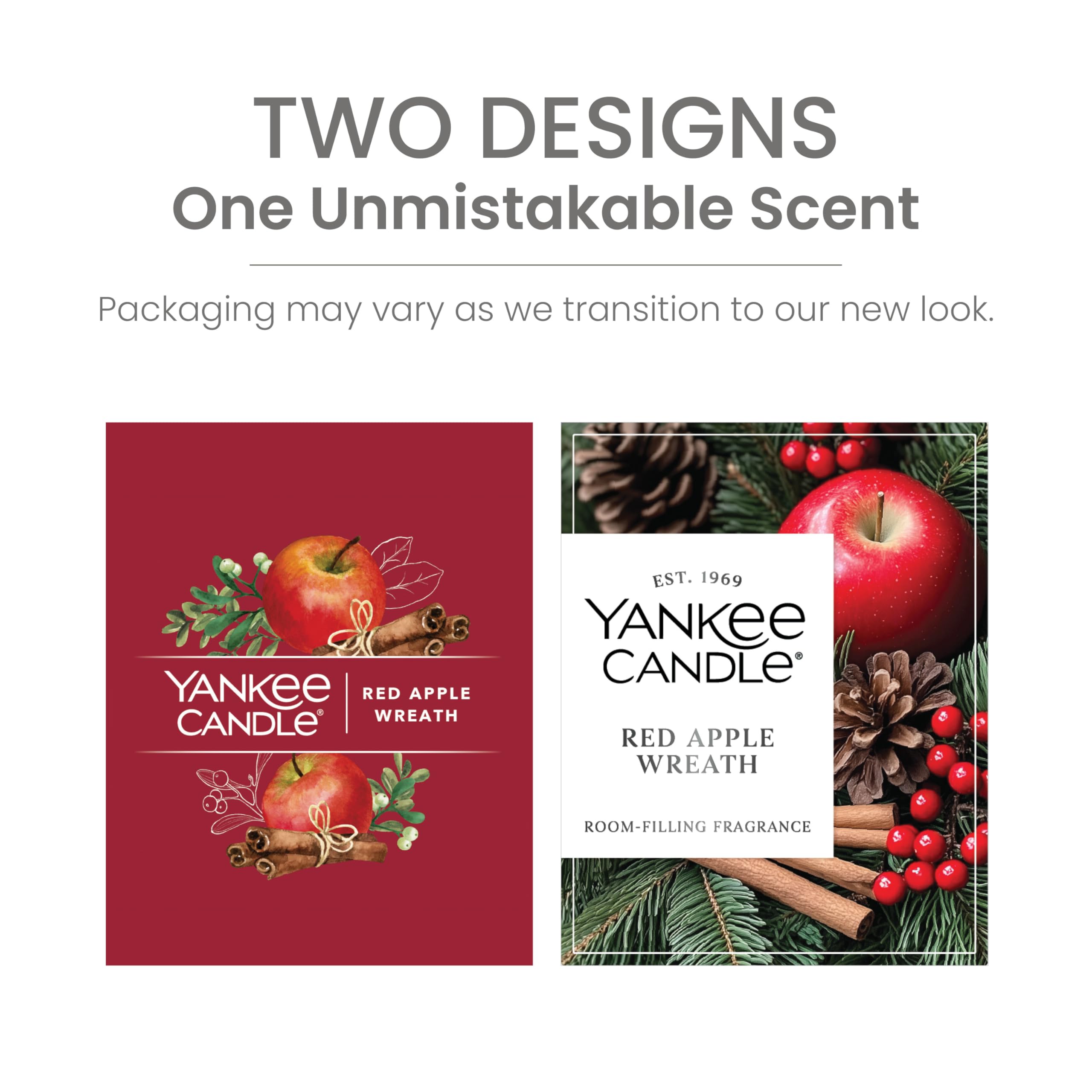 Yankee Candle on a seasonal table display with Red Apple Wreath for holiday decor inspiration