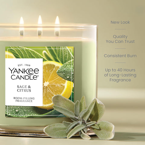 Yankee Candle sage & citrus decorative metal lid detail keeping wax dust-free