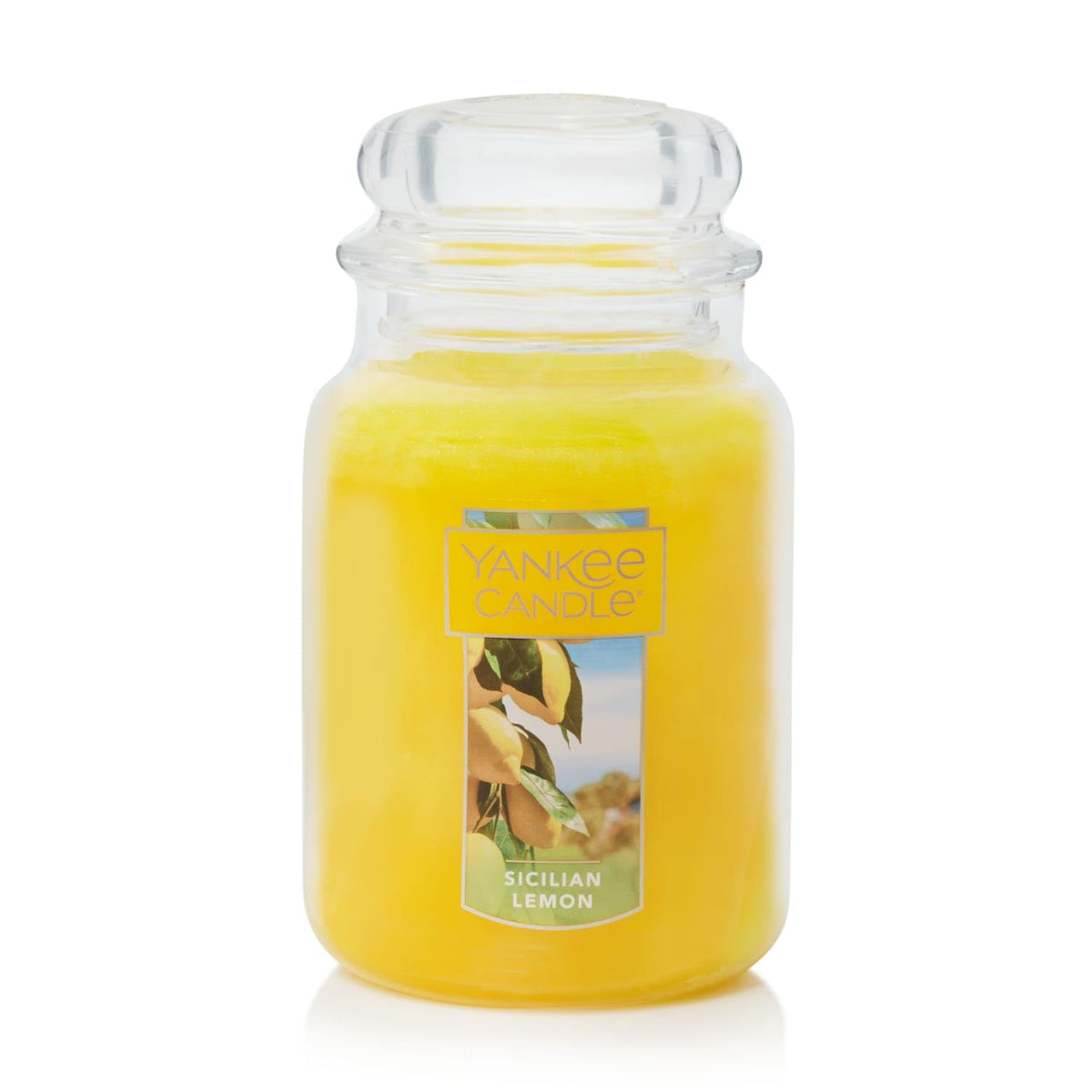 Yankee Candle front packaging showing jar and bright lemon scent benefits