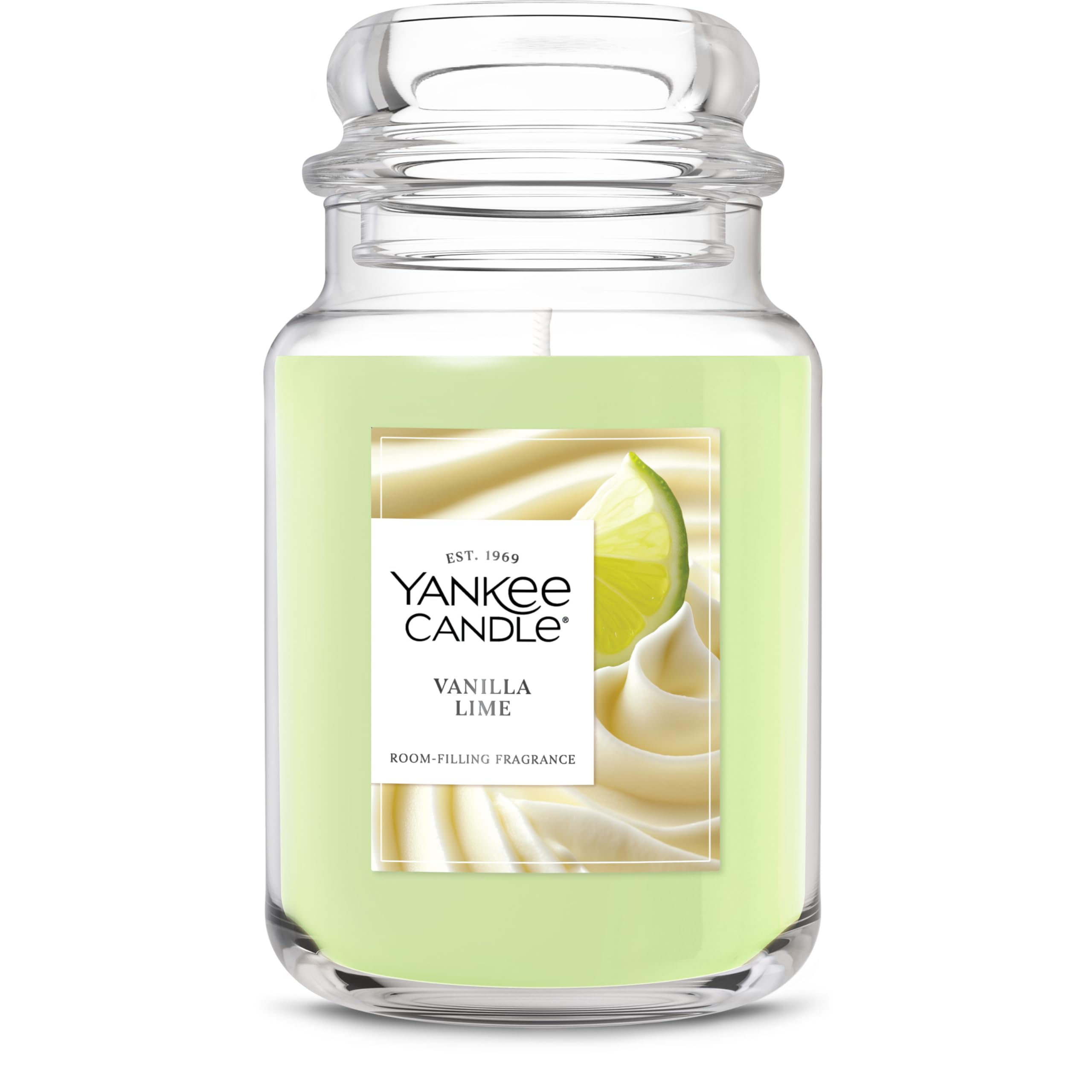 Yankee Candle vanilla lime front jar showing classic branding and clean design