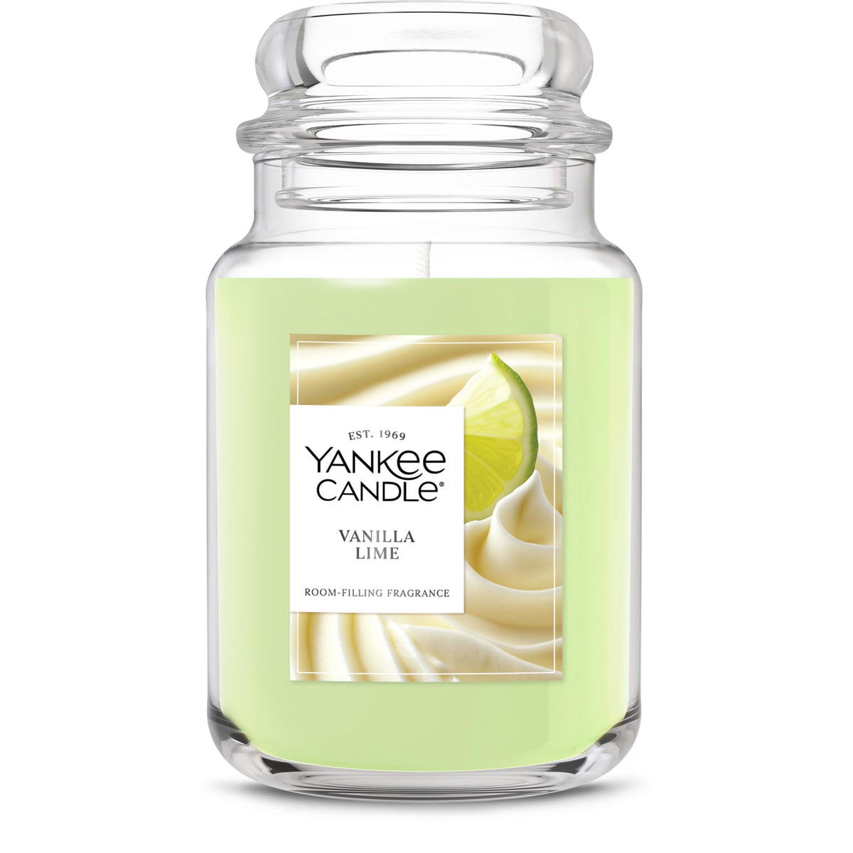 Yankee Candle vanilla lime front jar showing classic branding and clean design