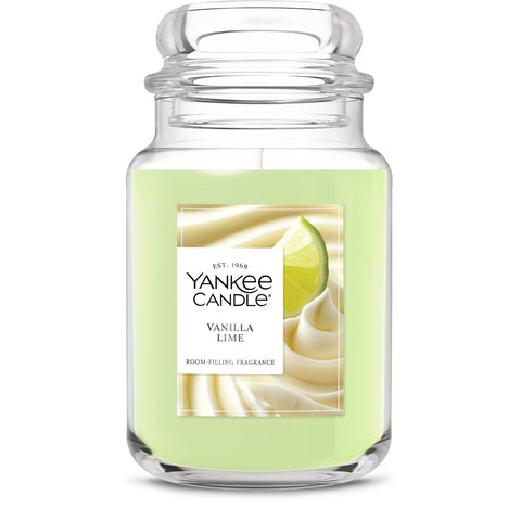 Yankee Candle vanilla lime front jar showing classic branding and clean design