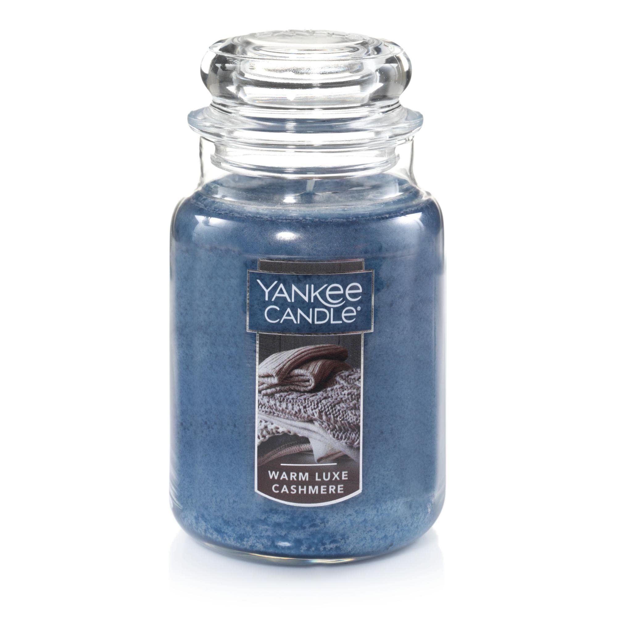 Yankee Candle front packaging showing Warm Luxe Cashmere jar and elegant label benefit: recognizability