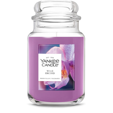 Yankee Candle Wild Orchid front packaging showing generous jar and scent